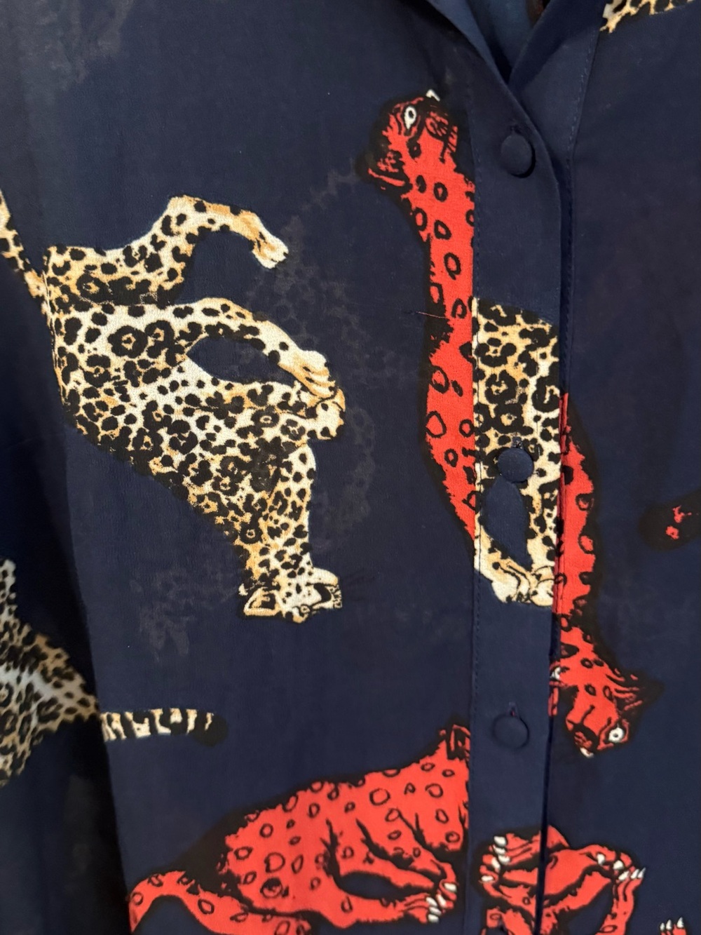 RACHEL Rachel Roy Navy Button-Up Shirt with Red & Cream Leopard Motif - Picture 4 of 5
